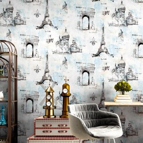 Q QIHANG American Retro Vintage Iron Tower Cafe Restaurant TV Background PVC Wallpapler 0.53m*10m=5.3m2