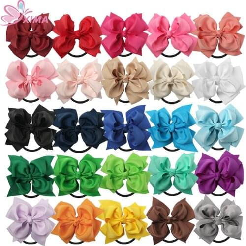 XIMA 25pcs/lot 4''Grosgrain Ribbon Hair Bow with Black Color Elastic Headband for Girls Hair Accessories Kids HairBand