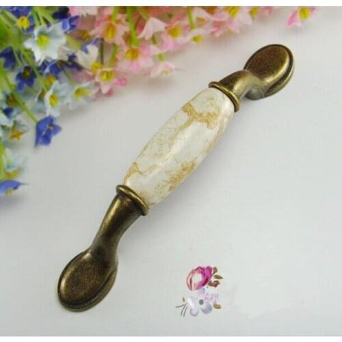 96mm Dresser Pulls Drawer Pull Handles Marble vein Ceramic Kitchen Cabinet Handle Pulls Bronze Porcelain Furniture