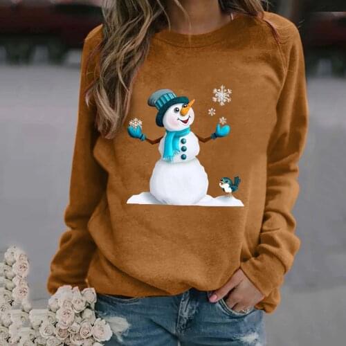 S-3XL Christmas 2020 Womens cute snowman Print Long-sleeved Sweatshirt Casual Round Neck Blouse Autumn Winter Pullover худи