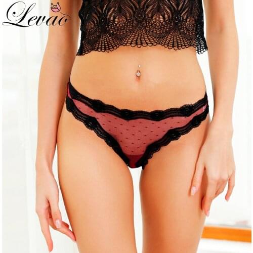 LEVAO Women Plus Size Sexy Lace Transparent Panties Mesh Lingerie Brief Thongs G-String Female Seamless Underwear T-Back Thong