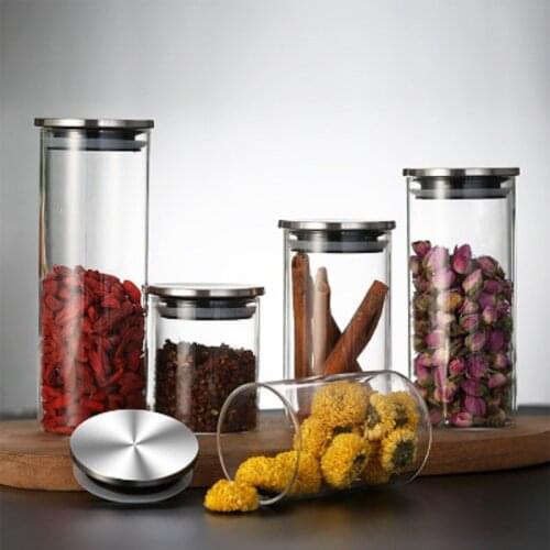Glass airtight jars glass stainless steel lids glass tea tins kitchen food storage jars