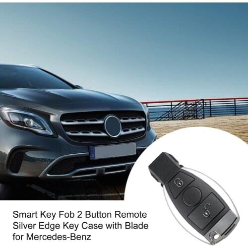 Smart Key Fob 2 Button Remote Silver Edge Key Case with Blade for Mercedes-Benz