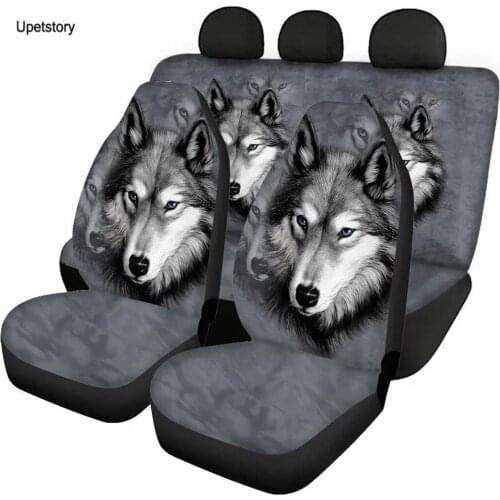 Upetstory Animal Cool Wolf Design Nonslip Car Seat Covers Set Easy Clean Vehicle Seat Protector Soft Back Car Seat Cushion