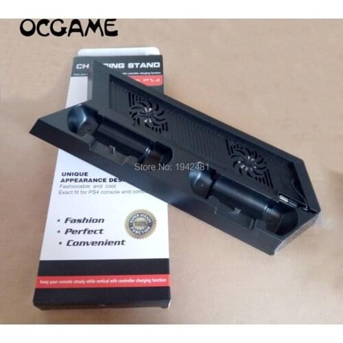 OCGAME Newest Design Mutilfunction Cooling Fan Cooler Vertical Stand for PS4 slim Console Cooler with Dual Charging Station