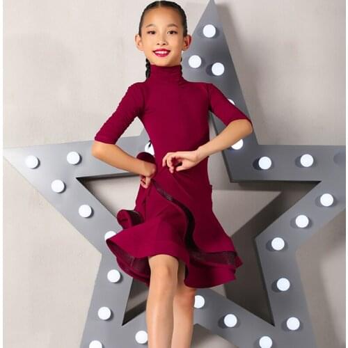 High Quality Latin Dance Performance Dress Girls High Collar Slim Dresses Female ChildrenS Stage Ballroom Dance Wear DWY4623