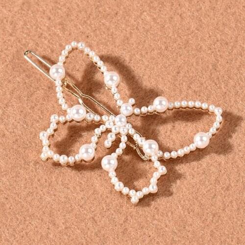 Pearl Butterfly Side clip Non-slip Hollow Butterfly Shape Hairpin Hair Accessories Suitable for Wedding Daily Makeup