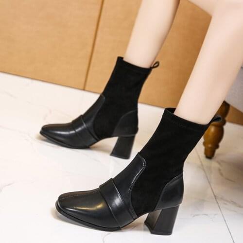 Womens Boots Heels Shoes Mid-tube Socks Boots Autumn Women Shoes Platform Boots Large Size 43 44 Martin Boots Botas Femininas