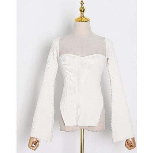 High Quality Luxury Designer Womens Wear Double-sided Tight-fitting Pullover Asymmetrical Fall Stretch Knit Sweater