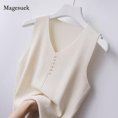 Ice Silk V-neck Womens Knitted Vest 2021 Summer Sleeveless Tops New Elegant Solid Color Women Bottoming Thin Casual Vest 10098