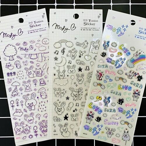 1 pack Rainbow Rabbit Mofy Cat Mouse Frog Crystal Decorative Stickers DIY Scrapbooking Diary Album Stick Label Party Decor