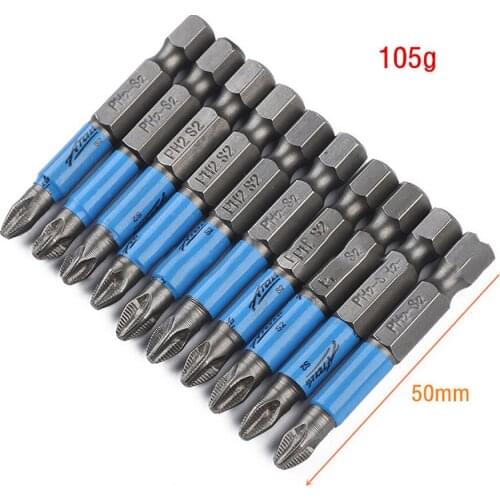 10Pcs 1/4" Cross Bit Drill Head Screwdriver Bits Hand Tools 50mm PH2 Anti Slip Electric Hex Shank Magnetic Screwdriver Drill Bit