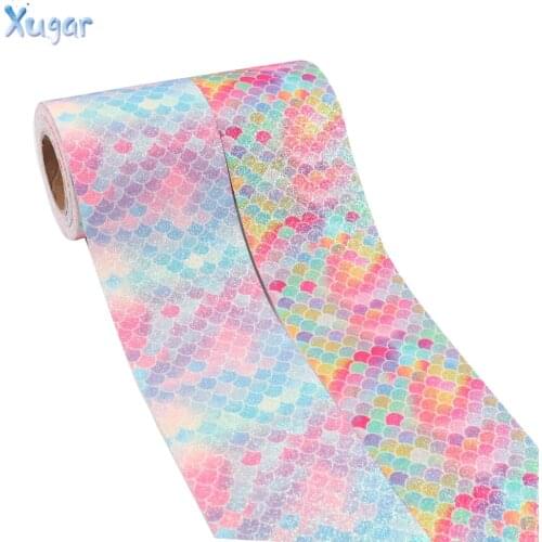 2Y/lot 3" 75mm Rainbow Color Glitter Mermaid Ribbon DIY Hair Bows Accessories DIY Bags Materials Holiday Decorations Materials