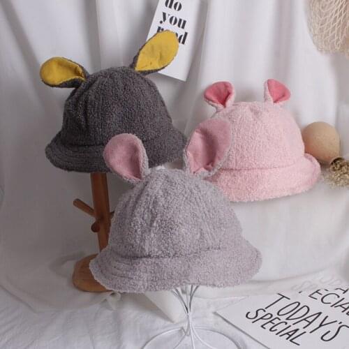 2019 Fashion 5 Colors 6-48M Cute Baby Girls Boys Hats Rabbit Ears Solid Warm Solid Fur Baby Autumn Winter Bucket Hat