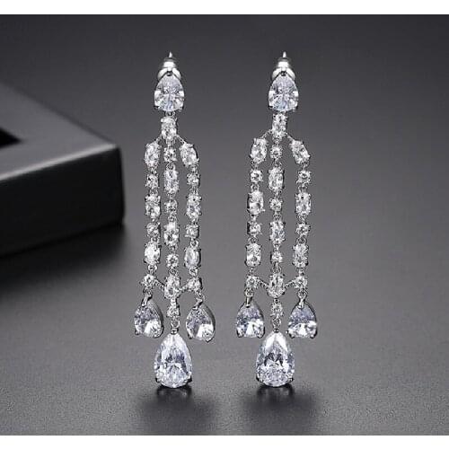 2020 New Style Earrings Fashion Long Tassel Pendant Womens Copper Gilded Inlaid AAA Zircon Temperament Earrings Earrings