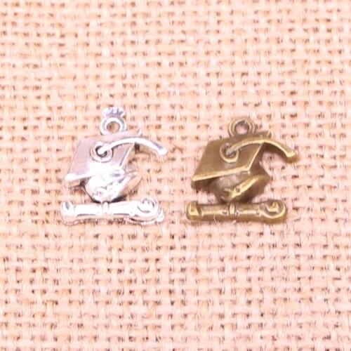 20pcs Tibetan Silver Plated graduation cap and diploma Charms Pendants for Jewelry Making DIY Handmade Craft 17*16mm