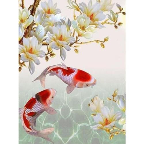 5D Diy Full Square round Diamond Painting Animal Fish koi Flower Rhinestone Mosaic Diamond Embroidery Cross StitchZP-2381