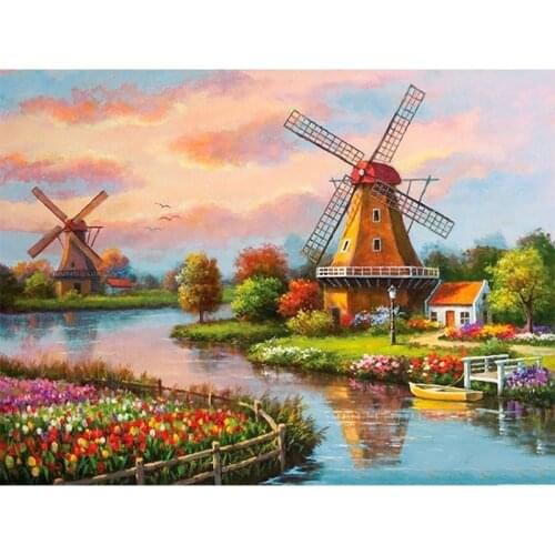 Square Round Drill 5D Diamond Painting Environmental Crafts Full Diamond Embroidery"Windmill landscape" Home deco