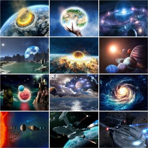 HUACAN Full Square/Round Diamond Painting Universe Cross Stitch Diamond Embroidery Planet Mosaic Handcraft