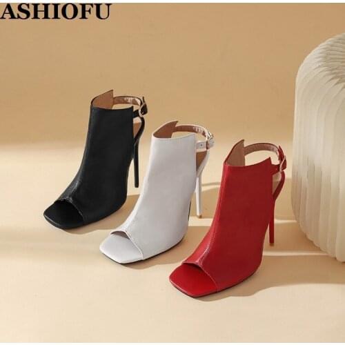 ASHIOFU 2021 Handmade New Womens Super Heels Sandals Peep-toe Slingback Three Colors Party Shoes Evening Fashion Classic Shoes