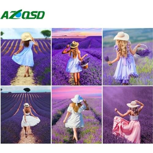 AZQSD DIY Painting By Number Woman Drawing On Canvas Frame Paint By Numbers Lavender Kits Modern Wall Art Gifts
