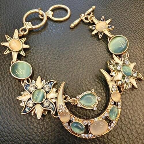 Fashion Charm Bohemian Style Asymmetry Sun Moon Star Shape Bracelet Natural Rhinestone Stone Bracelets For Women Jewelry Gifts