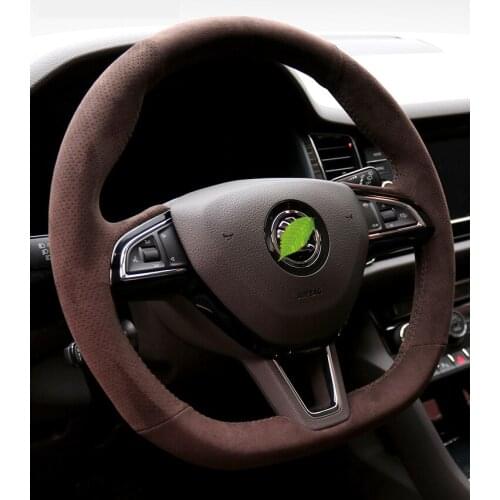 Real Alcantara steering wheel cover for Skoda Superb new Octavia Kodiaq suede hand stitch Hand grip Auto parts car accessories