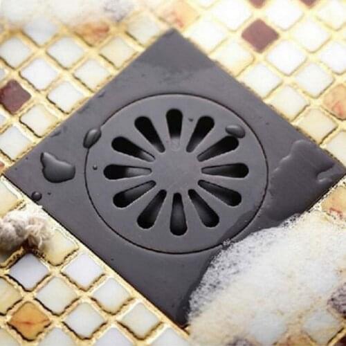 Black Oil Rubbed Brass Carved Flower Pattern Bathroom Shower Drain Square Floor Drain Waste Grates ahr009