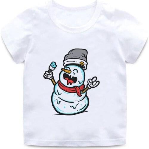 Childrens t-shirt fashion cartoon snowman print round neck short sleeve white black boy girl t-shirt BAL643