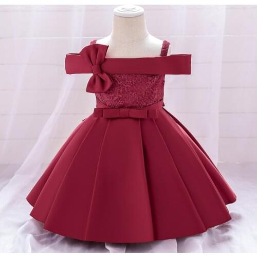 Toddler Shoulder Bow Baby Girl Dress Baptism 1 Year Birthday Christmas Wedding Baby Dress Palace Evening Princess Dresses