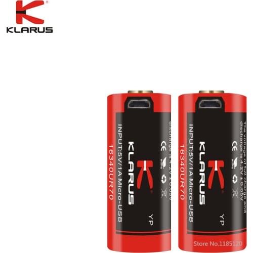 2pcs KLARUS 16340UR70 700mAh 3.6V Micro-USB charging flashlight battery 16340 rechargeable battery li-ion battery