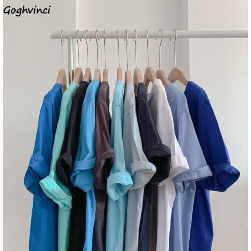 T-shirts Women O-neck Solid Short Sleeve Colorful Korean Style Basic All-match Students Loose Leisure Summer Ladies Unisex Chic