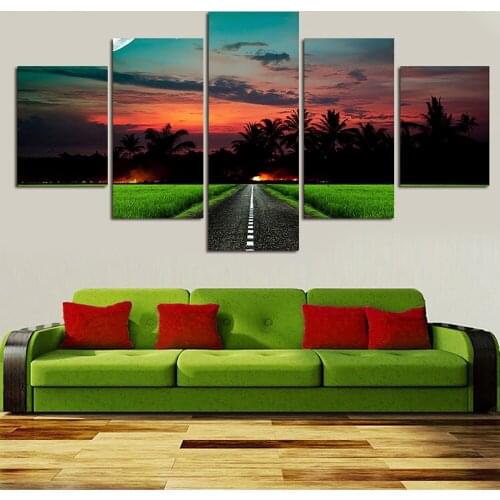 Hd Art Wall Poster Sunset Scenery Picture Five-Piece Modular Canvas Painting Modern Home Decoration Mural Wall Painting No Frame