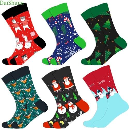 DaiShana Cotton Christmas Socks Unisex New Arrival Autumn Winter New Year Santa Claus Christmas Tree Snow Elk Gift Happy Socks