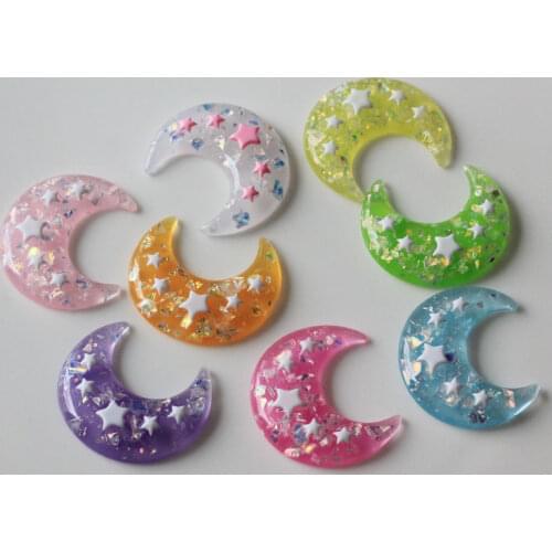 Kawaii Resin Glitter Moon Flatback Cabochons Art Supply Decoration Charm Craft DIY Accessories
