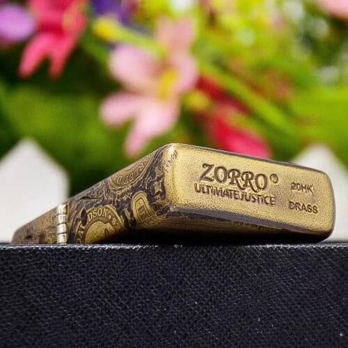 Zorro Kerosene Lighter Original Pure Copper Carving Motor Logo Gasoline Oil Lighter Men Gift Outside Accessories