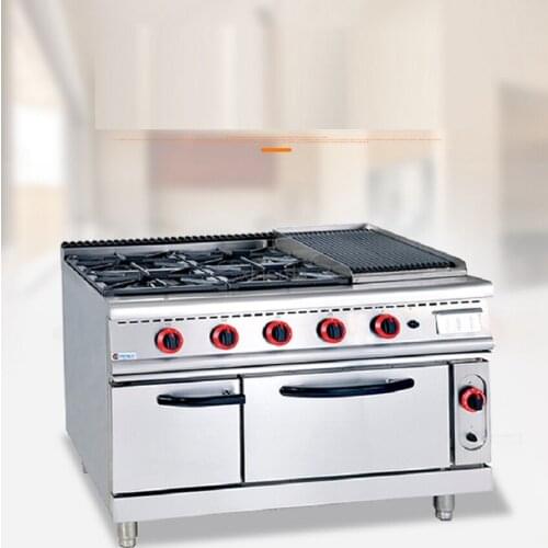 Commercial Kitchen Equipment Gas Range Outdoor Stove Gas Cooker Cabinet With 4-Burners & Lava Rock Grill Rack & Oven