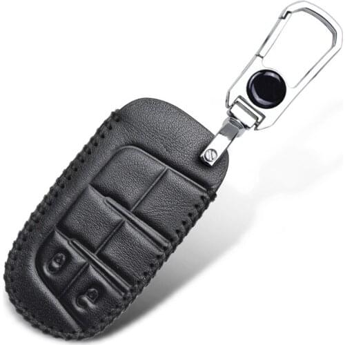 Leather Car Key Ring Cover For Jeep Renegade Grand Cherokee Liberty Patriot Compass For Dodge Journey Charger Chrysler 200 300C