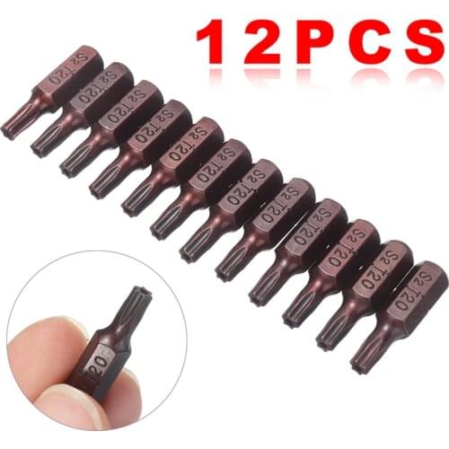 Magnetic T20 Torx S2 Screwdriver Bits 12Pcs 1/4" Hex Shank Security Screwdriver Bits High Precision Screwdriver Tool Parts