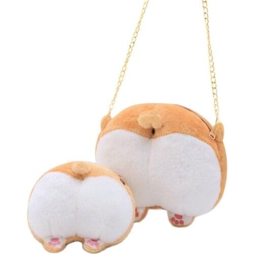 Cute Pet Dog Butt Plush Backpack Corgi ass Shape Coin Purse Animal Plush Backpack Creative Corgi Crossbody Hangbag Girls Bag