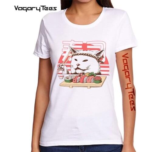 Fashion Women Casual Streetwear Funny Master Chef Sushi Cartoon Print T-Shirt Casual White Gril Tops Tees Tumblr Femme Clothes