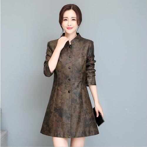 Large Size 3XL Leather Coat Women New 2021 Stand Collar Women Leather Jacket Long Slim PU Motorcycle Female Leather Clothing