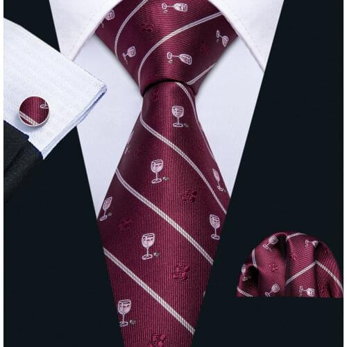 Men Red Ties Designer Silk Tie Handkerchief Cufflinks Set Jacquard Floral Necktie Novelty Stripe Neck Tie Suit Barry.Wang N-5174