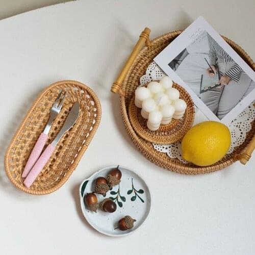 2020 New Rattan Woven Handmade Plate Storage Plate Decorative Plate Fruit Breakfast Bread Candy Basket Desktop Snacks Small Part