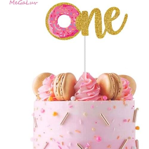 Donuts Cake Toppers Glitter Gold Letters Cupcake Happy Birthday Flag Baby Shower Insert Card Wedding Favors Donut Party Decor