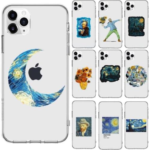 Van Gogh Audio Starry Sky Oil Painting Transparent phone case for iPhone 6 7 8 11 12 s mini pro X XS XR MAX Plus se cover