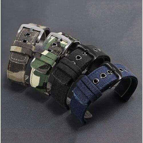 PEIYI Canvas Nylon Watchband 18mm 20mm 22mm 24mm Black Blue Strap Pin Buckle For Mens Sport Watch Accessories