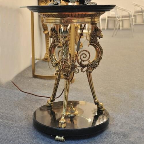 Luxurious French Antique Reproduction Brass Side Table with Marble Top W38H67cm for Living Room Small Teapoy Decoration Desk