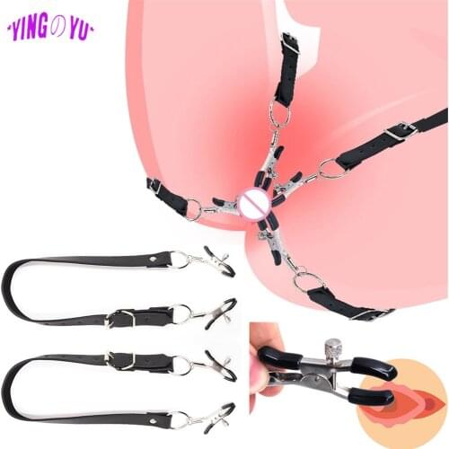 Sexy Flirt Labia Spreader Clip Breast Nipple Clamps Leather Bdsm Bondage Slave Fetish Erotic Tool Sex Toys For Women Adult Games