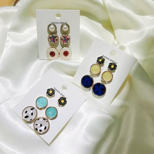New Fashion Alloy Stud Earrings for Women Vintage Geometry Imitation Pearl Metal Earring Set Trend Female Jewelry